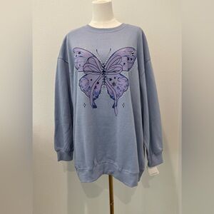 Rebellious One Size:2X Women Long Sleeve GraphicButterfly Sweatshirt Frozen Peri